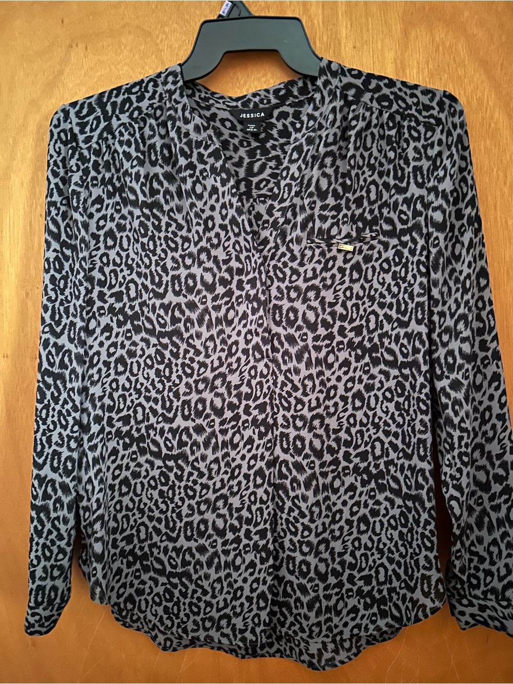 Jessica Gray and Black Leopard Print Button-Down Blouse
